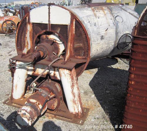 Used Patterson-Kelley Twin Shell Liquid Solids Blender, 75 Cubic Foot Capacity, 304 Stainless Steel. Maximum material density 15 pounds per cubic foot. (2) 18" Top charge ports, no covers. Shell 46" ...