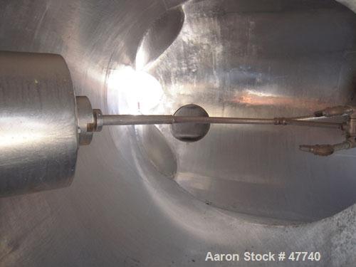 Used Patterson-Kelley Twin Shell Liquid Solids Blender, 75 Cubic Foot Capacity, 304 Stainless Steel. Maximum material density 15 pounds per cubic foot. (2) 18" Top charge ports, no covers. Shell 46" ...