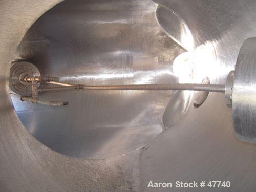Used Patterson-Kelley Twin Shell Liquid Solids Blender, 75 Cubic Foot Capacity, 304 Stainless Steel. Maximum material density 15 pounds per cubic foot. (2) 18" Top charge ports, no covers. Shell 46" ...
