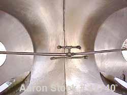 Used Patterson-Kelley Twin Shell Liquid Solids Blender, 75 Cubic Foot Capacity, 304 Stainless Steel. Maximum material density 15 pounds per cubic foot. (2) 18" Top charge ports, no covers. Shell 46" ...