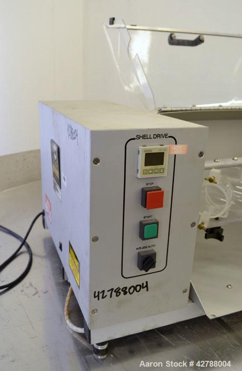 Used Patterson-Kelley Blend Master Lab Blender, Maximum density rating 200 pound a cubic foot. Unit consists of (1) Yoke shell drive system with a 1/3hp, 1/60/115/208-230 volt, 1720 rpm motor, and (7...