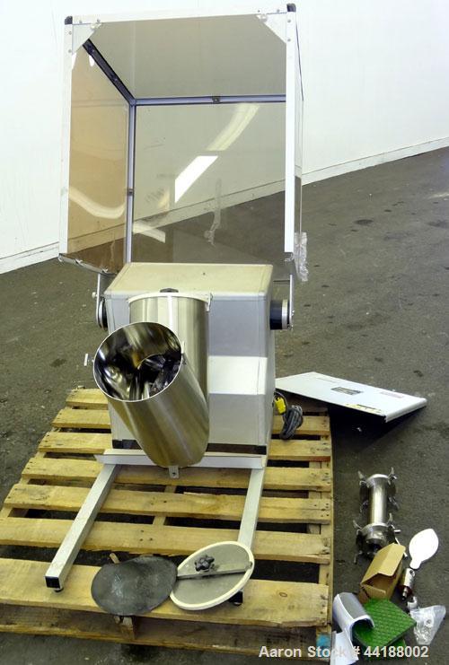 Used Patterson-Kelley 16 Quart Blend Master Lab Blender, Maximum density rating 200 pound a cubic foot. Unit consists of (1) 316 Stainless steel twin shell blender, (2) 9” diameter charge ports with ...