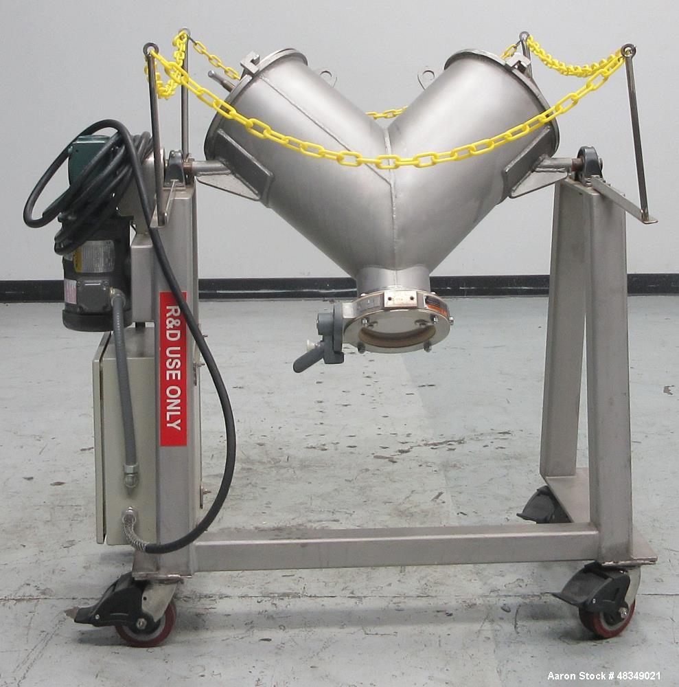 Used Twin Shell V-Blender, Approximate 1 Cubic Feet Capacity. Stainless steel.