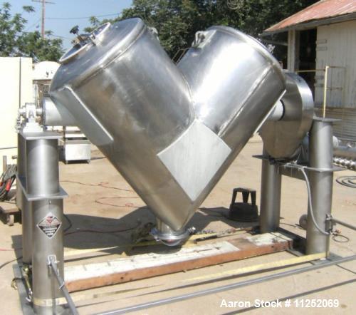 Used- Patterson Kelley 30 Cubic Foot Twin Shell "V-Type" Mixer. Mixer is constructed of all stainless steel, including frame...