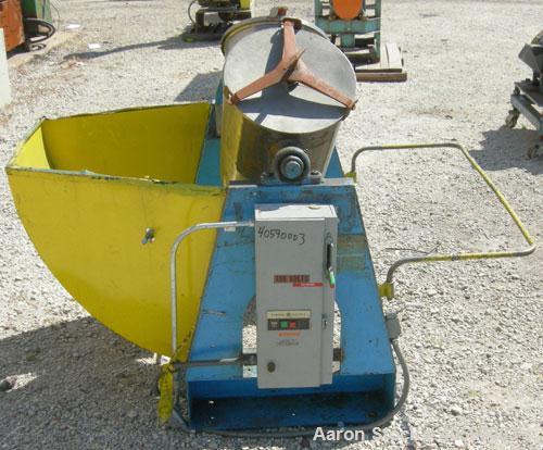 Used Patterson Kelley twin shell blender, 3 cubic foot capacity, 304 stainless steel. 340 pounds per cubic foot max material density. (2) 16" diameter charge ports with quick release covers. Driven b...