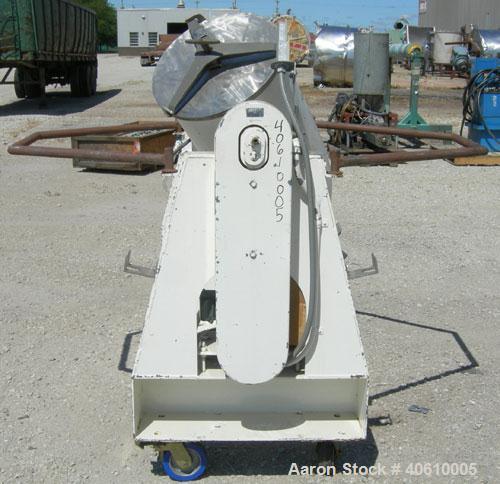 Used Patterson Kelley Twin Shell Liquid Solids Blender, 3 cubic feet capacity, 304 stainless steel. 60 pounds per cubic foot max material density. Liquid solids bar, driven by a 2 hp, 3/60/230/460 vo...