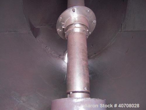 Used Patterson Kelley Twin Shell Dry Blender, 30 Cubic Feet Capacity, Carbon Steel Clad With Aluminum. Maximum material density 55 pounds per cubic foot. 36'' diameter cones, (2) 17" diameter opening...