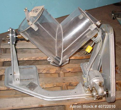 Used Patterson Kelly Twin ShellBlender, 8 quart capacity, plexiglass shell. Boston Gear Works drive, 115V, 53.9 rpm.
