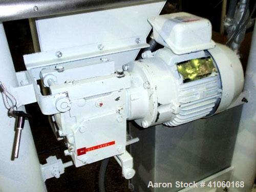 Used Patterson Kelley Twin Shell Cross Flow Blender, 5 cubic feet, stainless steel. Maximum material density 106 pounds per cubic foot. On stand with 1 hp, 230/460 volt motor. Serial #255030.