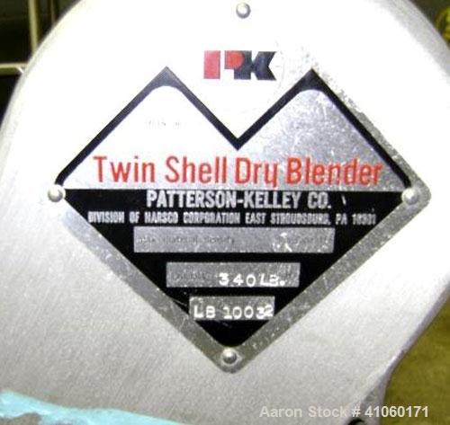 Used Patterson Kelley Dual Yolk Style Twin Shell Blender, 340#/ cubic foot max material density, with (1) 8 quart and (1) 4 quart stainless steel shell, bench top design with motor.
