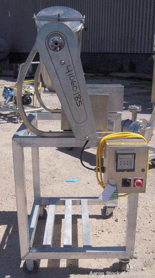 Used Patterson Kelley Twin Shell Blender, 16 quart capacity (.52 cubic feet), 304 stainless steel.  (2) 9" diameter charge ports with quick release covers. Each shell approximately 9 1/2" diameter x ...