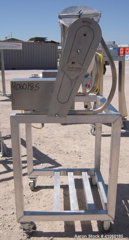 Used Patterson Kelley Twin Shell Blender, 16 quart capacity (.52 cubic feet), 304 stainless steel.  (2) 9" diameter charge ports with quick release covers. Each shell approximately 9 1/2" diameter x ...