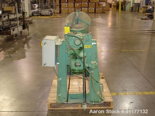 Used Patterson-Kelley Twin Shell Dry Blender, 2 Cubic Feet Capacity, Stainless Steel. Maximum material density 195 pounds per cubic foot. 14" diameter cones with quick release covers. Shell driven by...