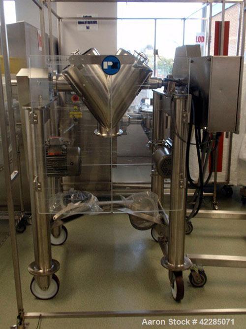 Used Patterson Kelley Twin Shell Blender, 1 Cubic Foot. Stainless steel construction, standard access ports with covers, with 3 HP 575 volt 60 hz shell motor, 1 HP 575 volt 60 hz intensifier bar moto...