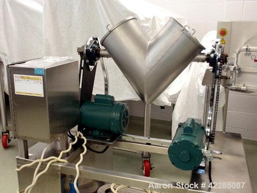 Used Patterson Kelley Twin Shell Blender, 16 Quart. Stainless steel construction. Standard access ports with covers, pin & intensifier bar driven by a 3/4 HP 115/230 volt, shell drive 1/3 HP 115 volt...