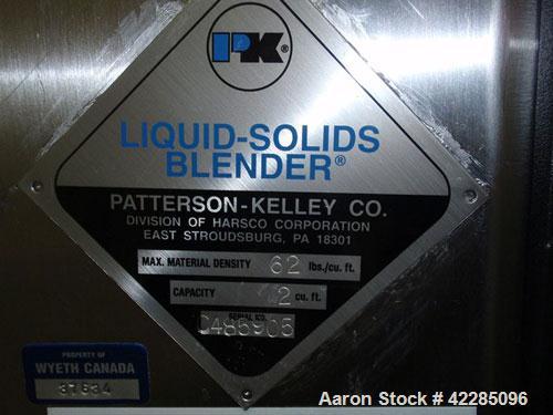 Unused- Patterson Kelley Twin Shell Blender, 2 Cubic Feet. Stainless steel construction. 62 lbs/cu. ft. max material density. Standard access ports with covers, intensifier Harsco touch screen contro...