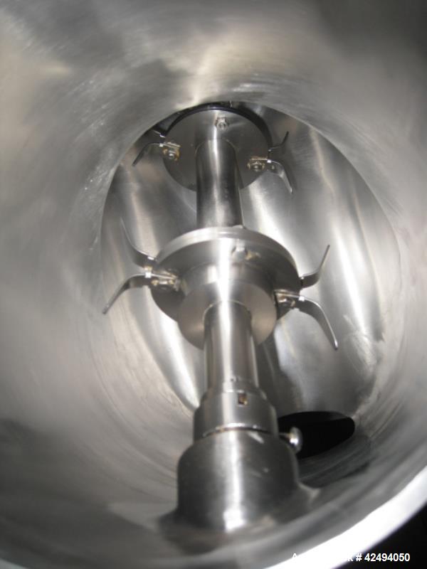 Used Patterson Kelley 16 quart twin shell blender, stainless steel construction, 125#/ cu ft max material density, liquid solids bar with 1 hp motor drive, .25, 115 volt shell drive on stand, serial#...