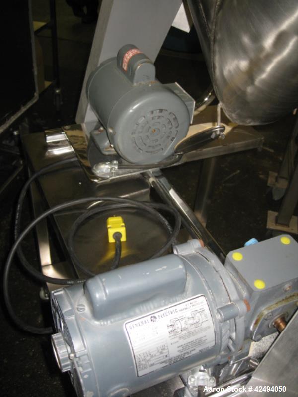 Used Patterson Kelley 16 quart twin shell blender, stainless steel construction, 125#/ cu ft max material density, liquid solids bar with 1 hp motor drive, .25, 115 volt shell drive on stand, serial#...