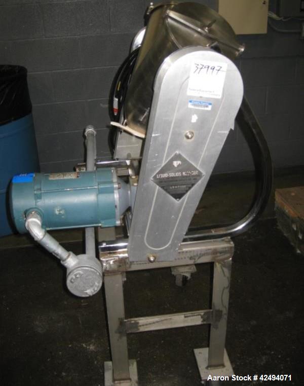 Used 8 quart Patterson Kelley twin shell blender, stainless steel construction, on stand with .25 hp, 115 volt shell drive, serial# LB7505. PRICE INCLUDES A 15% BUYERS PREMIUM