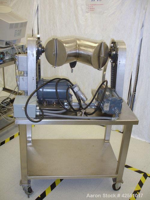 Used Patterson-Kelley 8 Quart Twin Shell Blender, Stainless Steel Shell. Provision for bar less bar, 1/6 hp, 115 volt main drive, 3/4 hp, 115 volt bar drive, serial# LB-5633. AS IS WHERE IS, LOADING ...