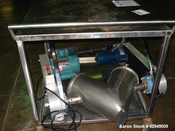 Used 8 Quart Patterson Kelley twin shell blender, stainless steel construction, liquid feed intensifier bar driven by .75 hp, 115/230 volt drive, .13 kw, 115/230 volt shell drive, serial# C053130.  N...
