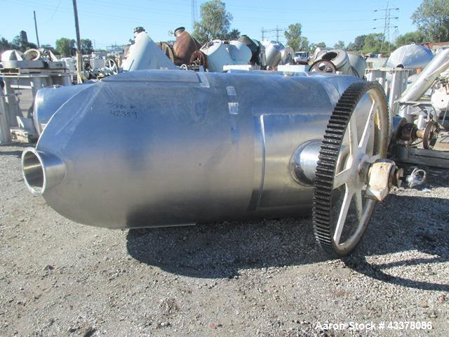 Used Patterson-Kelley twin shell blender, 150 cu. Ft, stainless steel construction, rated 50 lbs/cu. ft. max material density, with high speed bar, approx. 15 hp XP variable speed drive, with stainle...