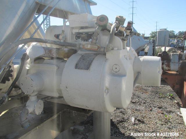 Used Patterson-Kelley twin shell blender, 150 cu. Ft, stainless steel construction, rated 50 lbs/cu. ft. max material density, with high speed bar, approx. 15 hp XP variable speed drive, with stainle...