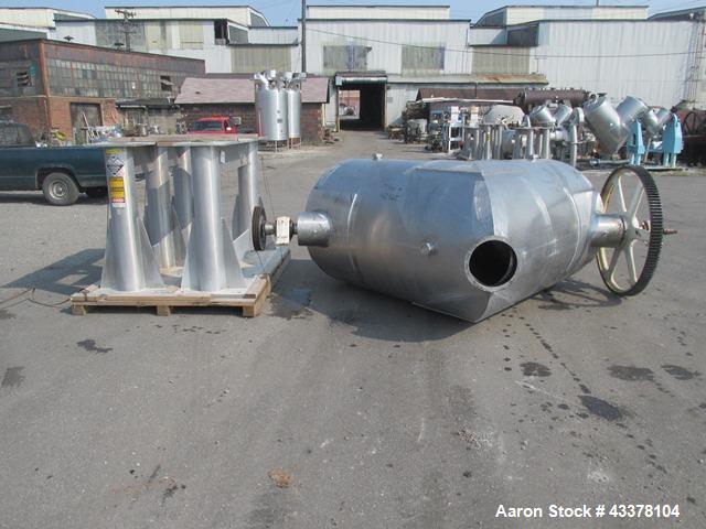 Used Patterson-Kelley 75 Cubic Feet Twin Shell Blender. Stainless steel construction, rated for 50 pounds a cubic foot maximum material density, provision for high speed bar less bar and internals dr...