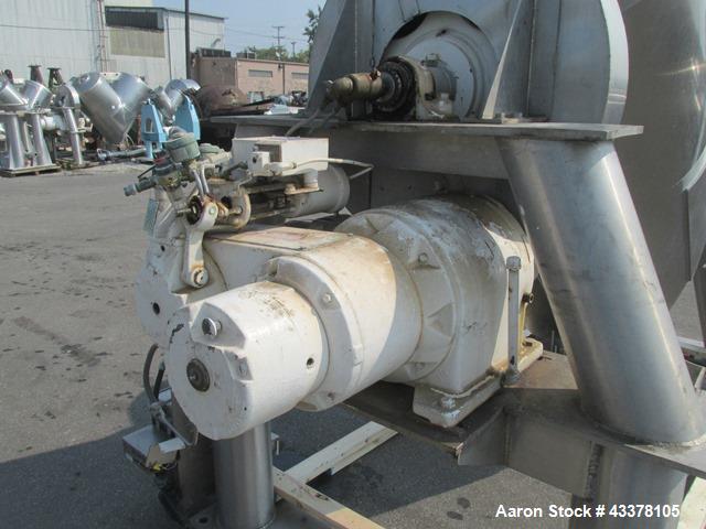 Used Patterson-Kelley 50 Cubic Feet Twin Shell Blender. Stainless steel construction, rated for 50 pounds per cubic foot maximum material density, 5 hp variable speed shell motor drive, provision for...