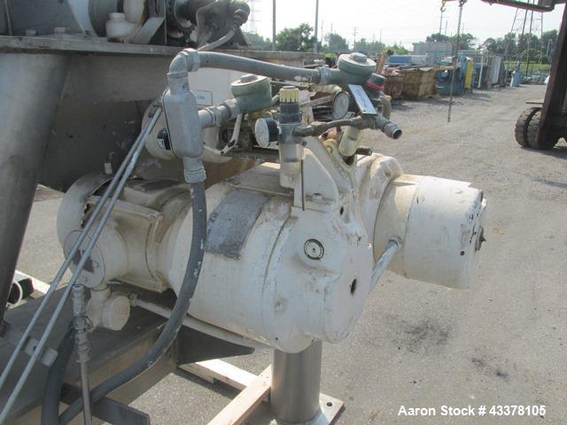 Used Patterson-Kelley 50 Cubic Feet Twin Shell Blender. Stainless steel construction, rated for 50 pounds per cubic foot maximum material density, 5 hp variable speed shell motor drive, provision for...