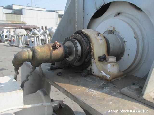 Used Patterson-Kelley 50 Cubic Feet Twin Shell Blender. Stainless steel construction, rated for 50 pounds per cubic foot maximum material density, 5 hp variable speed shell motor drive, provision for...