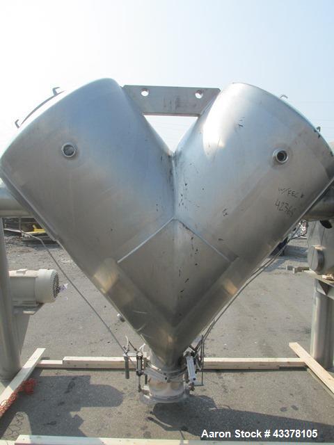 Used Patterson-Kelley 50 Cubic Feet Twin Shell Blender. Stainless steel construction, rated for 50 pounds per cubic foot maximum material density, 5 hp variable speed shell motor drive, provision for...
