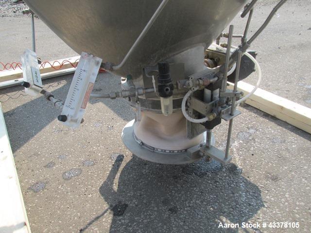 Used Patterson-Kelley 50 Cubic Feet Twin Shell Blender. Stainless steel construction, rated for 50 pounds per cubic foot maximum material density, 5 hp variable speed shell motor drive, provision for...