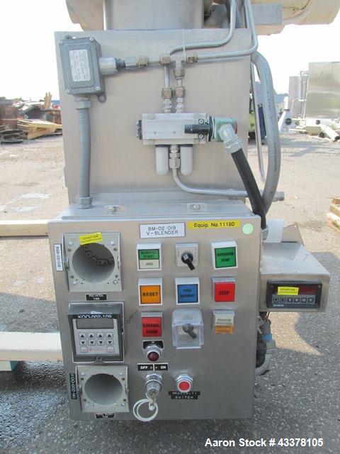 Used Patterson-Kelley 50 Cubic Feet Twin Shell Blender. Stainless steel construction, rated for 50 pounds per cubic foot maximum material density, 5 hp variable speed shell motor drive, provision for...