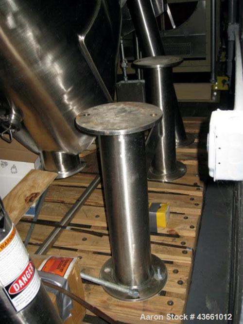 Used Patterson Kelley Twin Shell Blender, 20 Cubic Feet. Stainless steel construciton, rated 70#/ cu. ft. maximum material density, 5 hp, 230/460 volt xp main drive, standard feed ports with covers, ...
