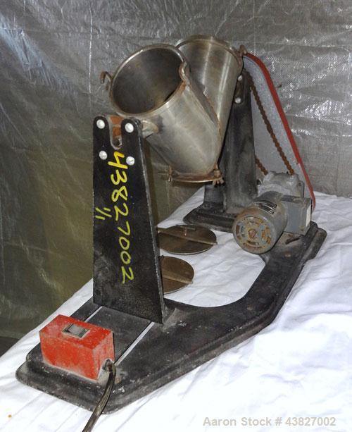 Used Patterson Kelley Twin Shell Dry Blender, 4 Quart Capacity (0.16 Cubic Feet), 304 Stainless Steel. (2) 5-1/2” diameter charge ports with quick release covers. Shells 5-1/2” diameter x 9-1/2” deep...