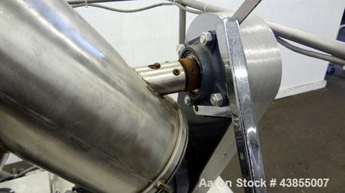 Used Patterson Kelley Twin Shell Liquid Solids Blender, 0.26 Cubic Feet Capacity (8 Quart), 304 Stainless Steel. 140 Pounds per cubic foot maximum material density. 2) 7” Diameter charge ports with q...