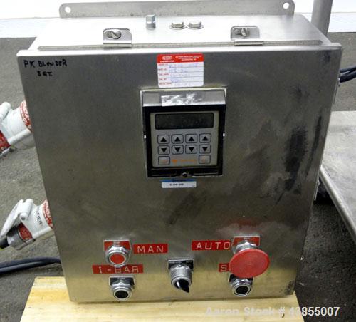 Used Patterson Kelley Twin Shell Liquid Solids Blender, 0.26 Cubic Feet Capacity (8 Quart), 304 Stainless Steel. 140 Pounds per cubic foot maximum material density. 2) 7” Diameter charge ports with q...