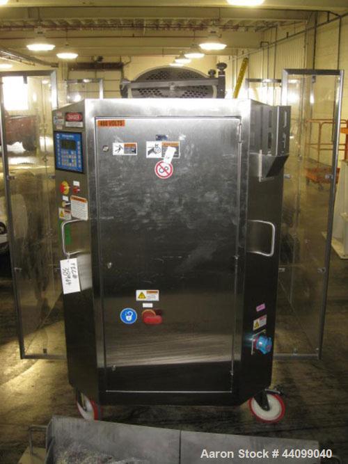 Used Patterson-Kelley Twin Shell Dry Blender, 5 Cubic Feet, Stainless Steel. 70 Pounds a cubic foot maximum material density. Approximate 1hp shell drive, and approximate 3hp, 460 volt bar drive. Ser...