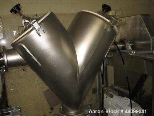 Used Patterson-Kelley Twin Shell Dry Blender, 2 Cubic Feet, Stainless Steel. 60 Pounds a cubic foot maximum material density, standard charge ports with covers. 1hp Bar dive, 2hp, 230/460 volt shell ...