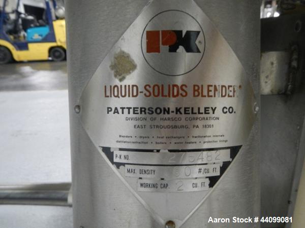 Used Patterson Kelley twin shell blender, 2 cu ft stainless steel construction