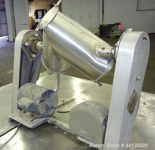 Used Patterson-Kelley Twin Shell Liquid Solids Blender, 8 Quart, (0.26) Cubic Feet Capacity, 304 Stainless Steel. (2) 7-1/2" Diameter charge ports with quick release covers. (1) Intensifier bar, driv...