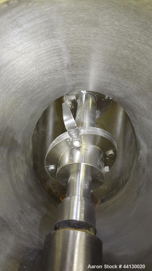 Used Patterson-Kelley Twin Shell Liquid Solids Blender, 8 Quart, (0.26) Cubic Feet Capacity, 304 Stainless Steel. (2) 7-1/2" Diameter charge ports with quick release covers. (1) Intensifier bar, driv...
