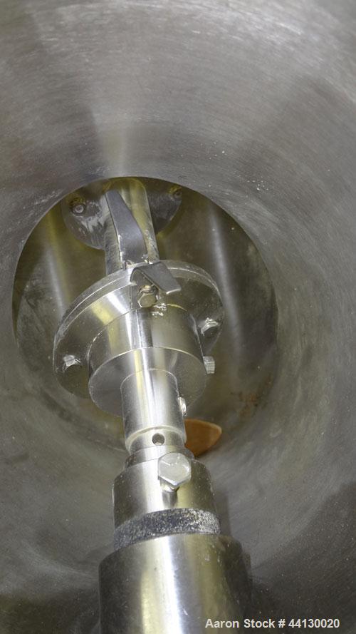 Used Patterson-Kelley Twin Shell Liquid Solids Blender, 8 Quart, (0.26) Cubic Feet Capacity, 304 Stainless Steel. (2) 7-1/2" Diameter charge ports with quick release covers. (1) Intensifier bar, driv...