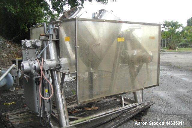 Used- Patterson-Kelley Twin Shell Blender, 10 Cubic Feet. Stainless steel construction. Maximum material density 70 pounds p...