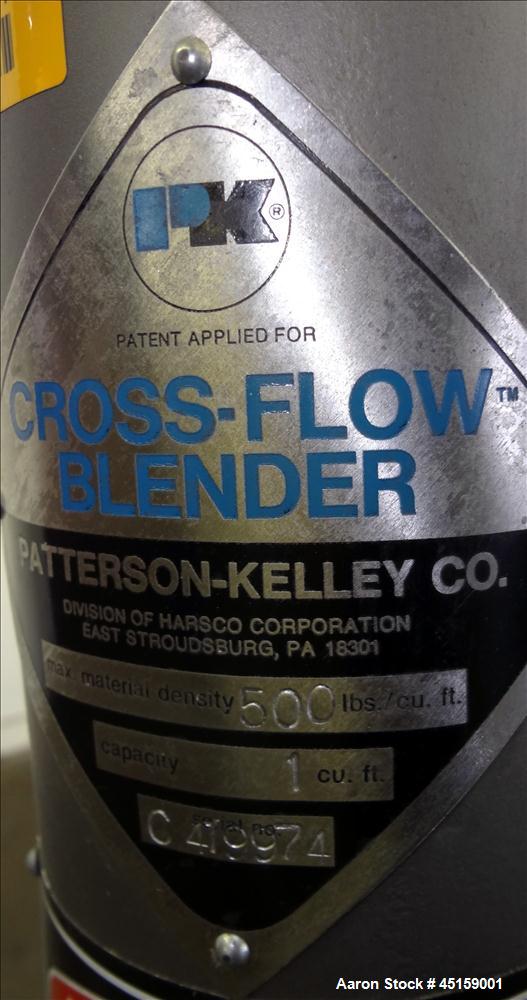 Used- Stainless Steel Patterson Kelley Twin Shell Cross Flow Blender, 1 Cubic Fe