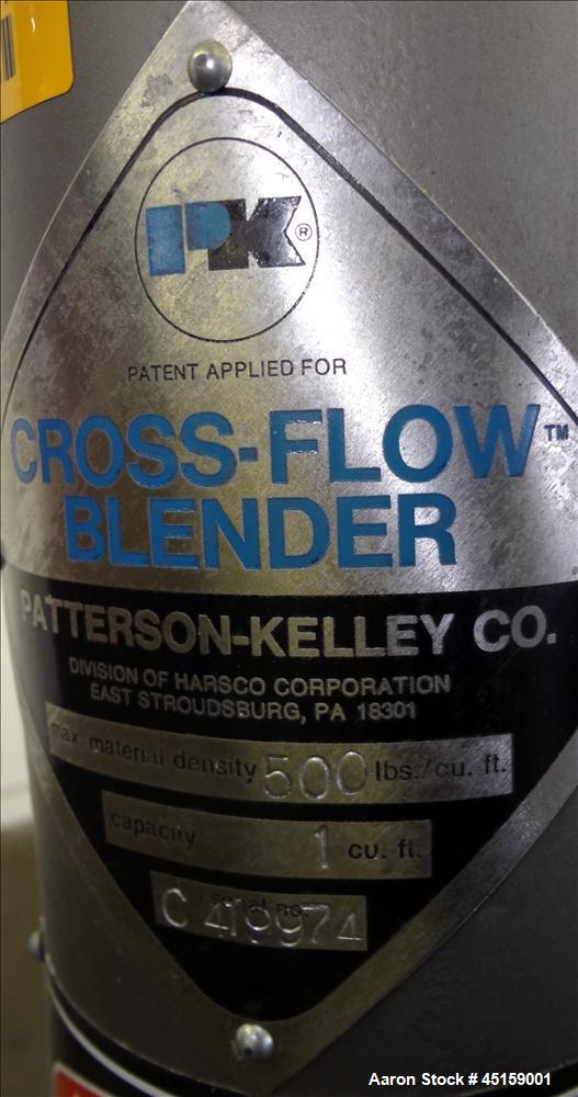 Used Stainless Steel Patterson Kelley Twin Shell Cross Flow Blender, 1 Cubic Fe