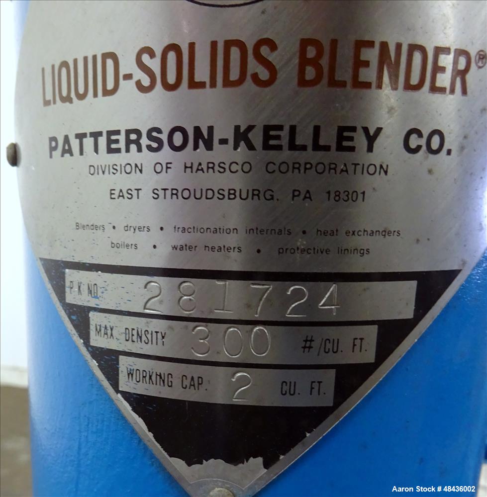 Used Patterson-Kelley twin Shell Dry Blender, 2 Cubic Feet, 316 Stainless Steel