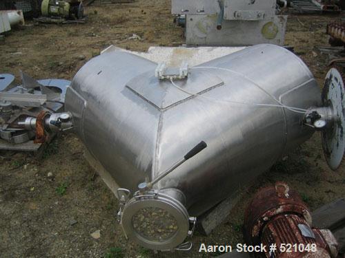 USED: 20 cu ft Patterson Kelley twin shell blender, stainless steelconstruction. Rated 65#/cu ft max material density, with liquid feedintensifier bar with drive and main drive on stands.