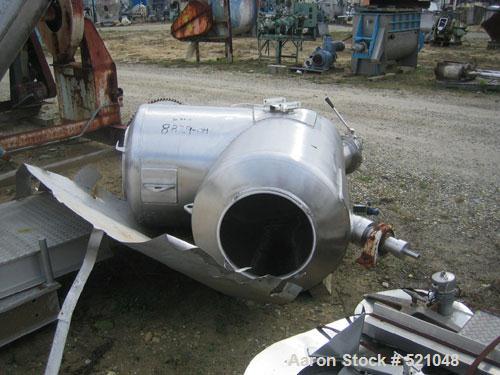 USED: 20 cu ft Patterson Kelley twin shell blender, stainless steelconstruction. Rated 65#/cu ft max material density, with liquid feedintensifier bar with drive and main drive on stands.